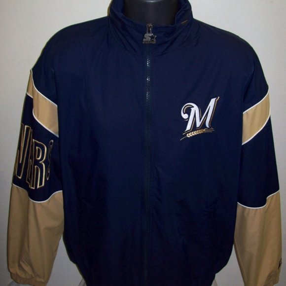 Brewers Jacket Milwaukee MLB Starter Full Zip GUST Jacket LARGE - Picture 1 of 9